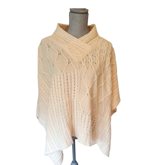 Moda Sweaters - Moda Women's Cream Cable Knit Poncho Sweater One Size